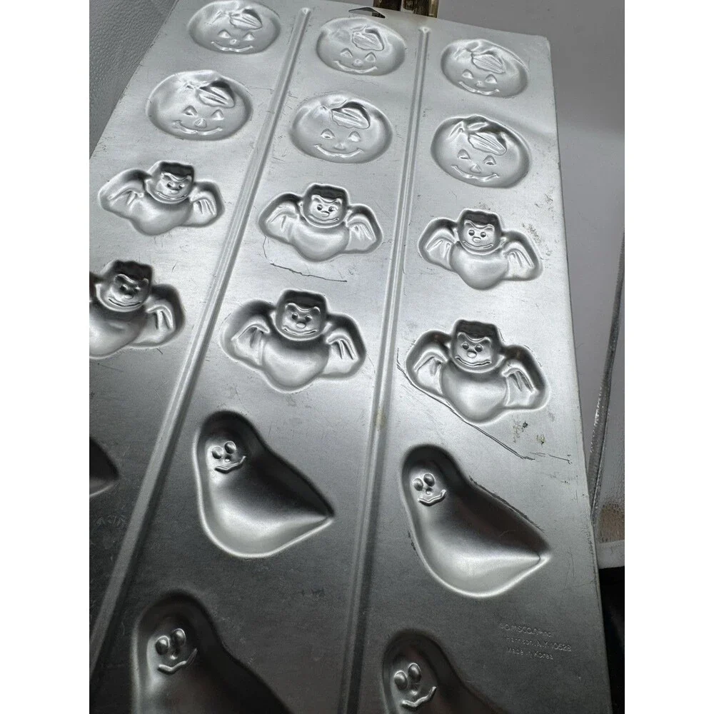 Vintage Two Amscan Halloween Metal Cookie Pan Mold Tray Press Sheets
